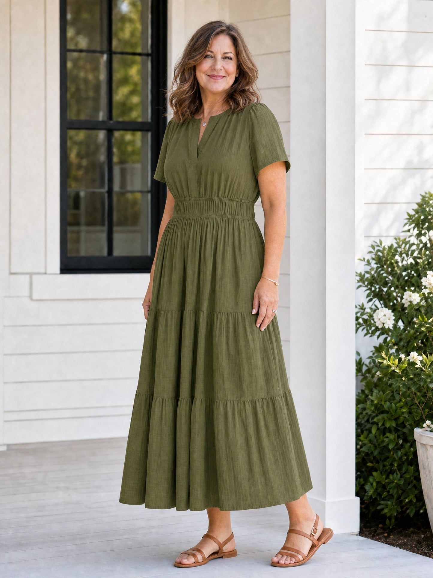 Delphine | Women's Tiered Shirred Waist Maxi Dress