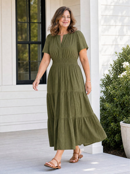 Delphine | Women's Tiered Shirred Waist Maxi Dress