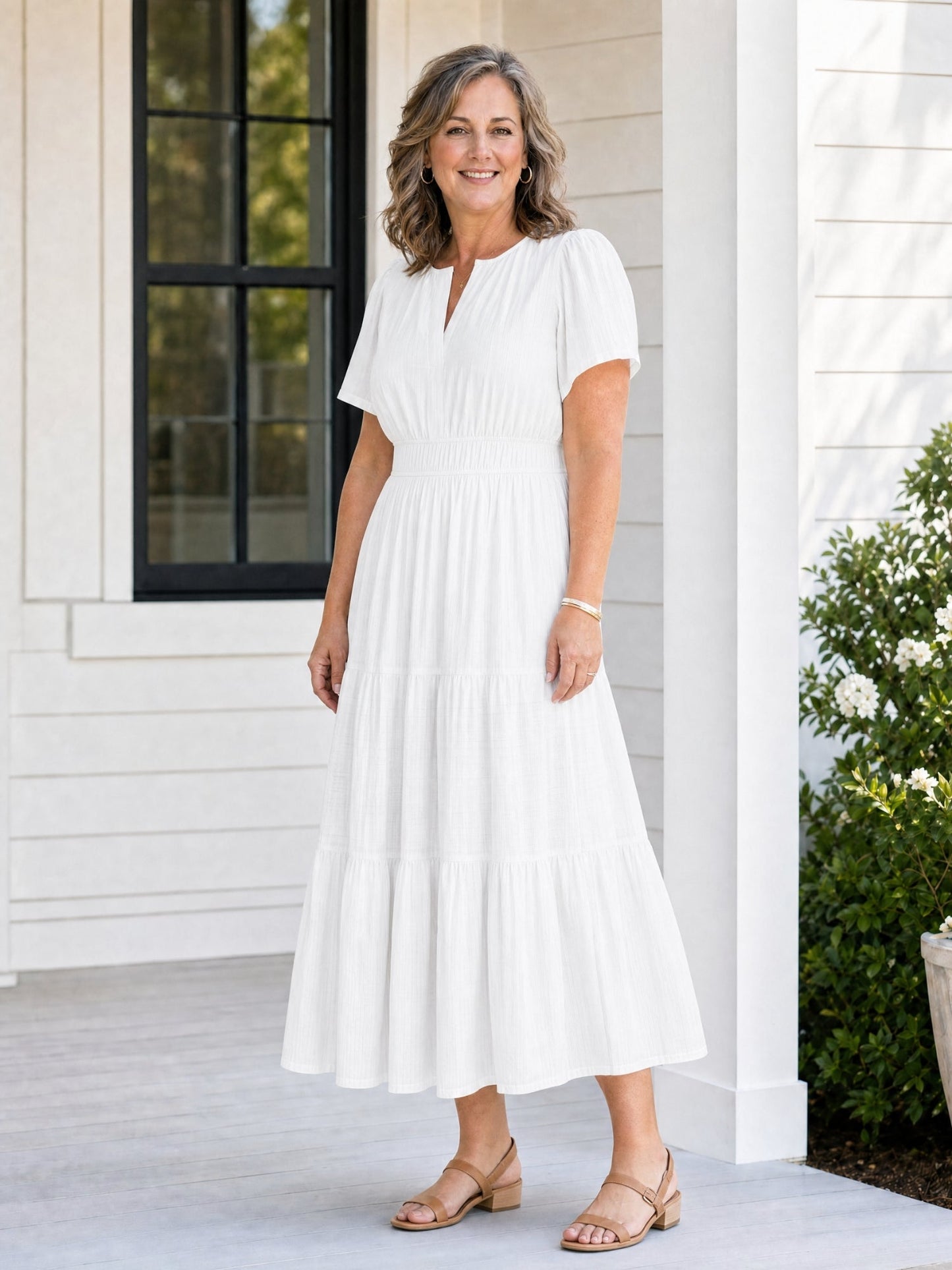 Delphine | Women's Tiered Shirred Waist Maxi Dress