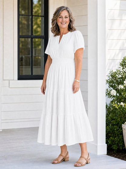 Delphine | Women's Tiered Shirred Waist Maxi Dress