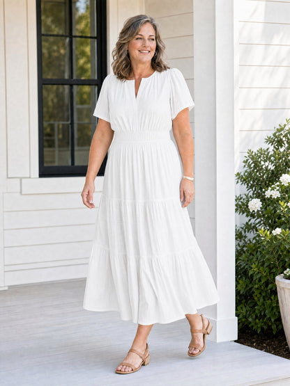 Delphine | Women's Tiered Shirred Waist Maxi Dress
