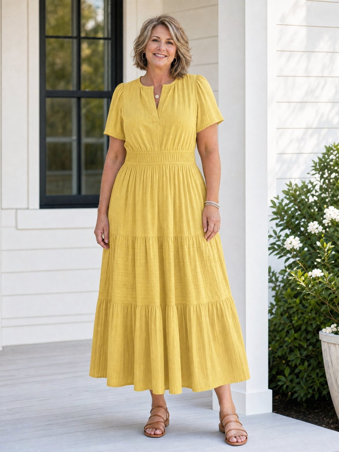 Delphine | Women's Tiered Shirred Waist Maxi Dress