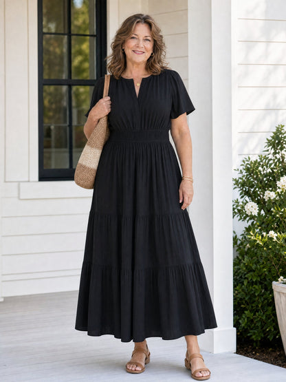 Delphine | Women's Tiered Shirred Waist Maxi Dress