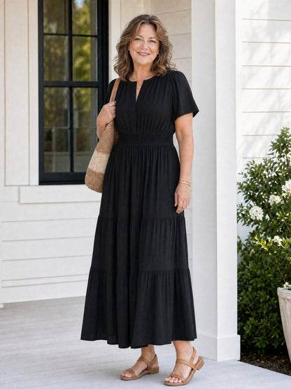 Delphine | Women's Tiered Shirred Waist Maxi Dress