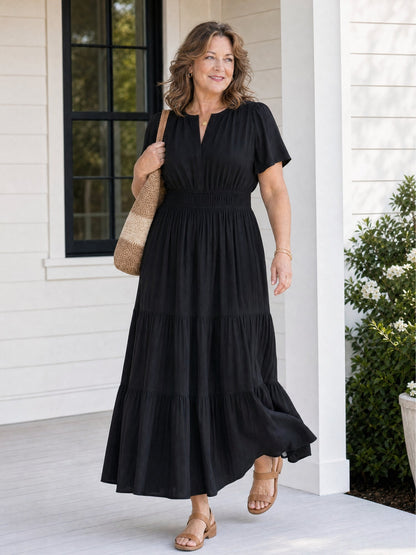 Delphine | Women's Tiered Shirred Waist Maxi Dress