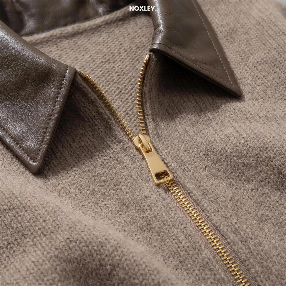 Chiara cardigan - contrast collar and gold-tone two-way zip detail - NOXLEY
