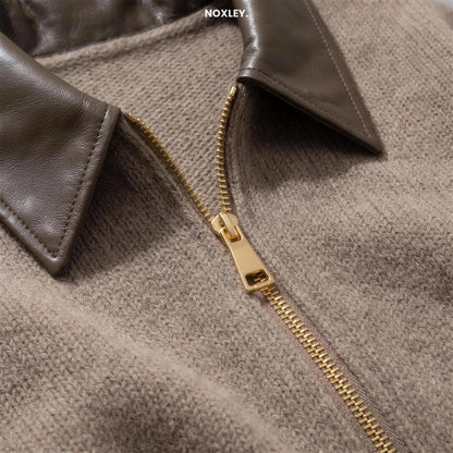 Chiara cardigan - contrast collar and gold-tone two-way zip detail - NOXLEY