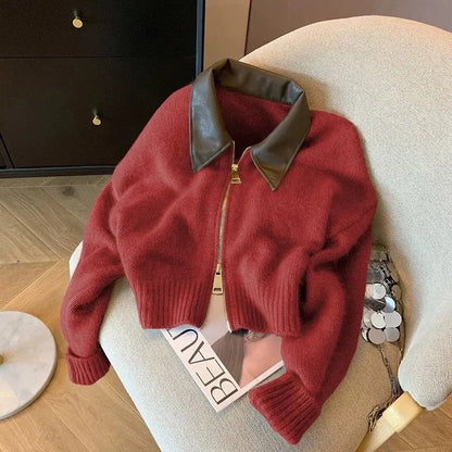 Chiara | Cropped Contrast-Collar Zip Cardigan