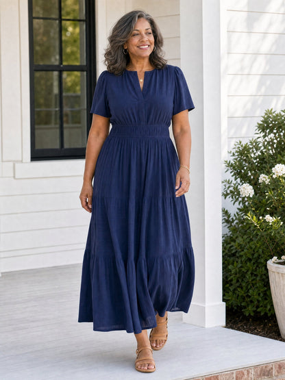 Delphine | Women's Tiered Shirred Waist Maxi Dress