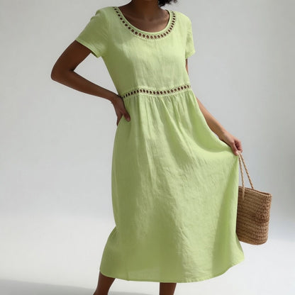 Harriet | Women's Eyelet Trim Midi Dress