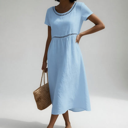 Harriet | Women's Eyelet Trim Midi Dress