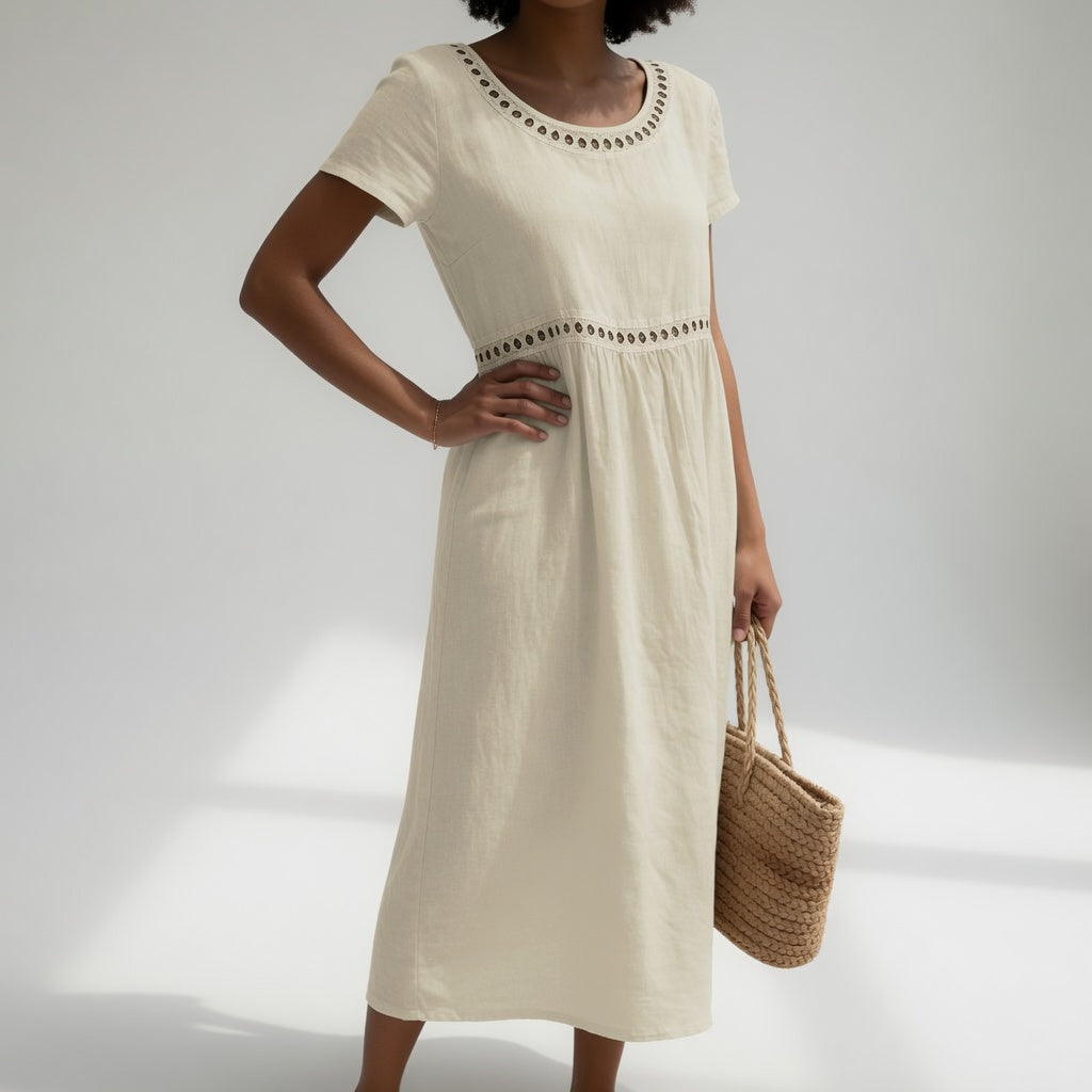 Harriet | Women's Eyelet Trim Midi Dress