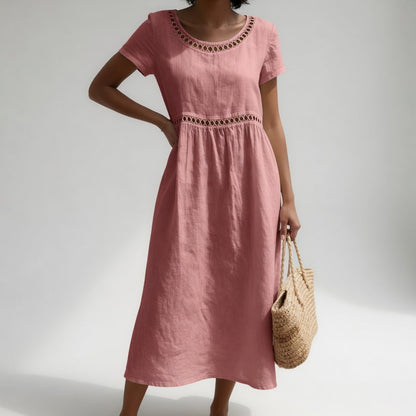 Harriet | Women's Eyelet Trim Midi Dress