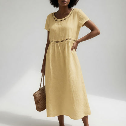 Harriet | Women's Eyelet Trim Midi Dress
