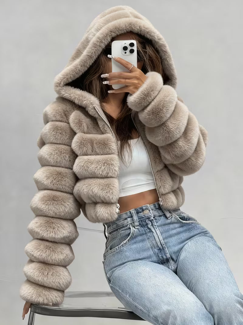 Serene | Women's Cropped Faux Fur Hooded Jacket