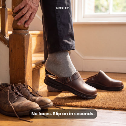 Carter Leather Comfort Slip-Ons - Brown, slipping on without laces