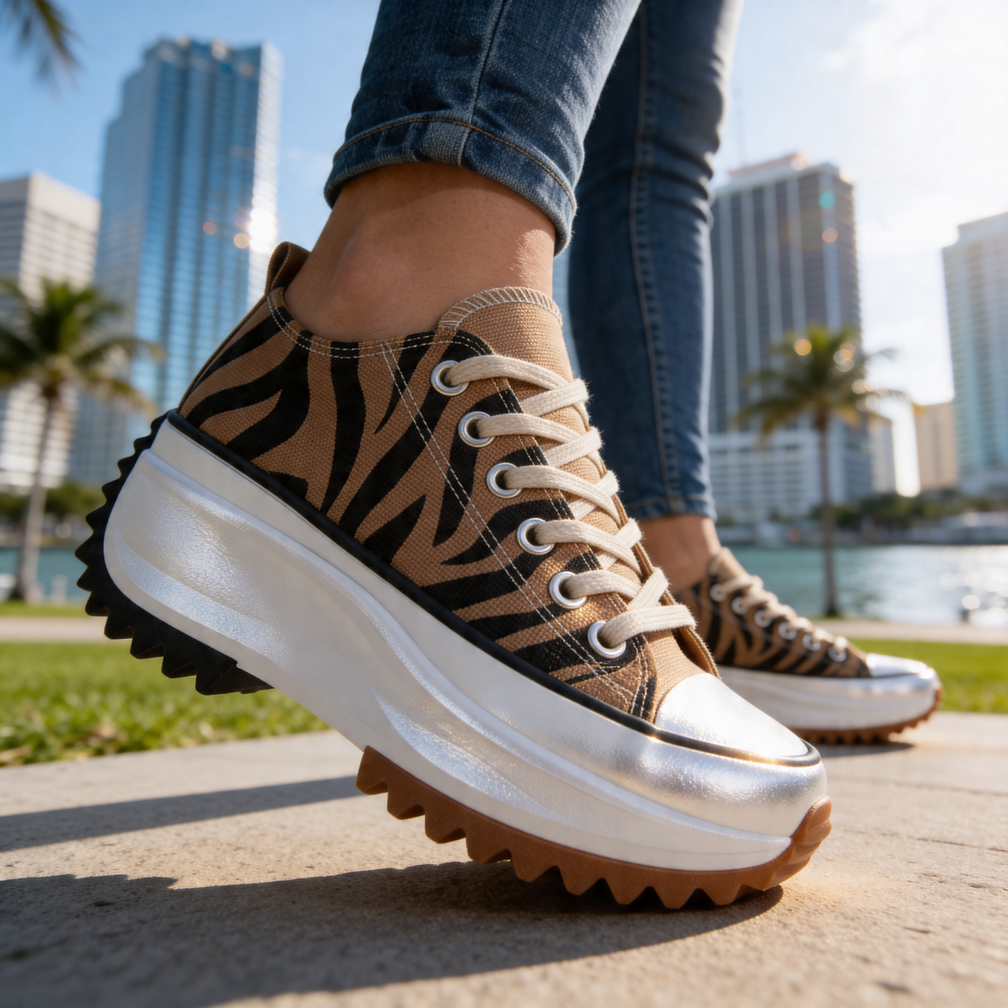Bonnie chunky platform canvas trainers, lifestyle shot