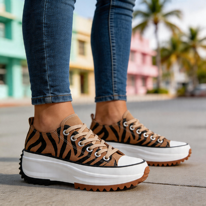 Bonnie chunky platform canvas trainers, close-up detail