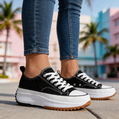 Bonnie chunky platform canvas trainers, styling shot