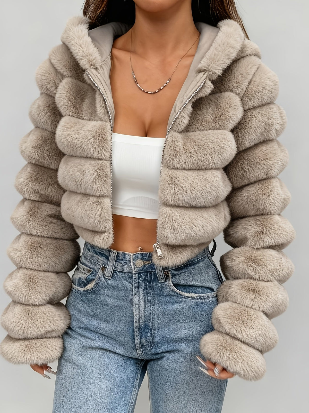 Serene | Women's Cropped Faux Fur Hooded Jacket