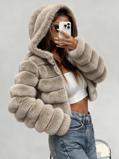 Serene | Women's Cropped Faux Fur Hooded Jacket