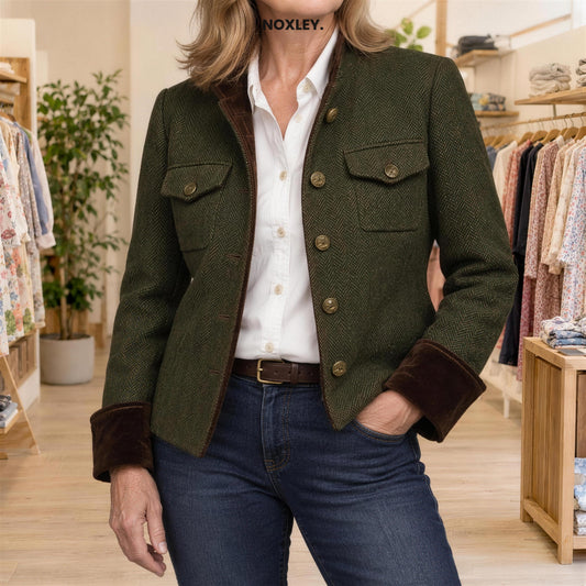 Beatrice Women's Herringbone Tailored Jacket - Olive
