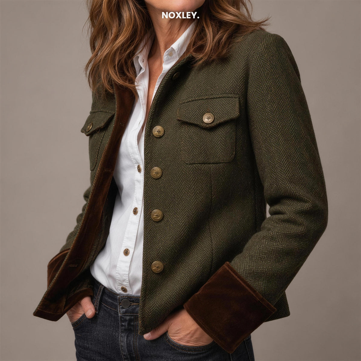 Beatrice Women's Herringbone Tailored Jacket - Olive