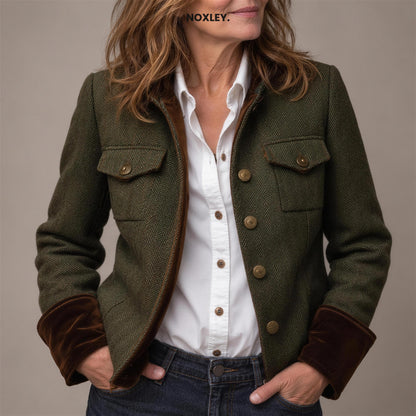 Beatrice Women's Herringbone Tailored Jacket - Olive