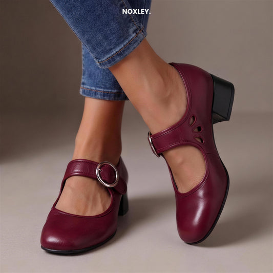 Clara Women's Buckle-Strap Mary Jane Shoes - Burgundy