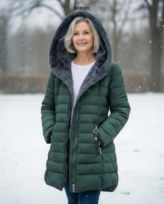 Philippa Women's Fleece-Lined Longline Padded Coat - Dark Green