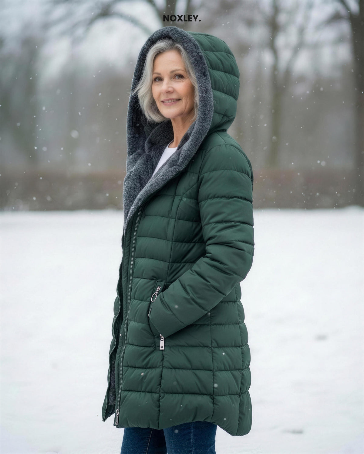 Philippa Women's Fleece-Lined Longline Padded Coat - Dark Green
