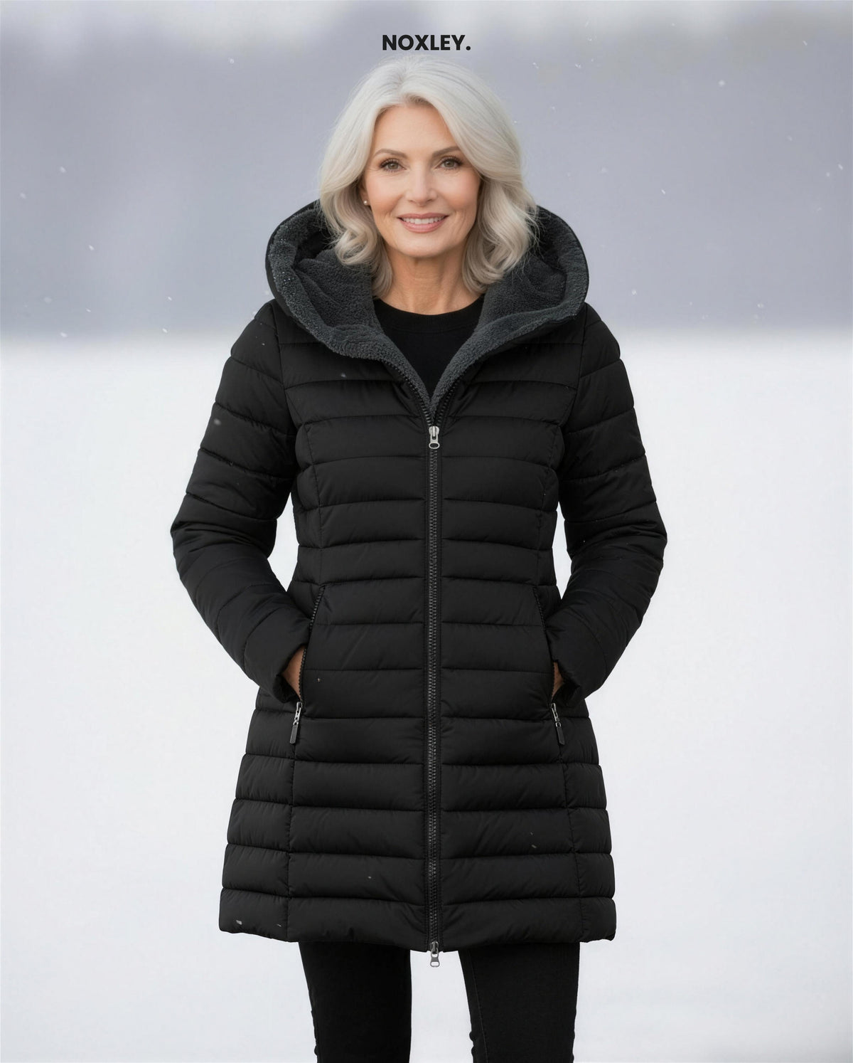 Philippa Women's Fleece-Lined Longline Padded Coat - Black