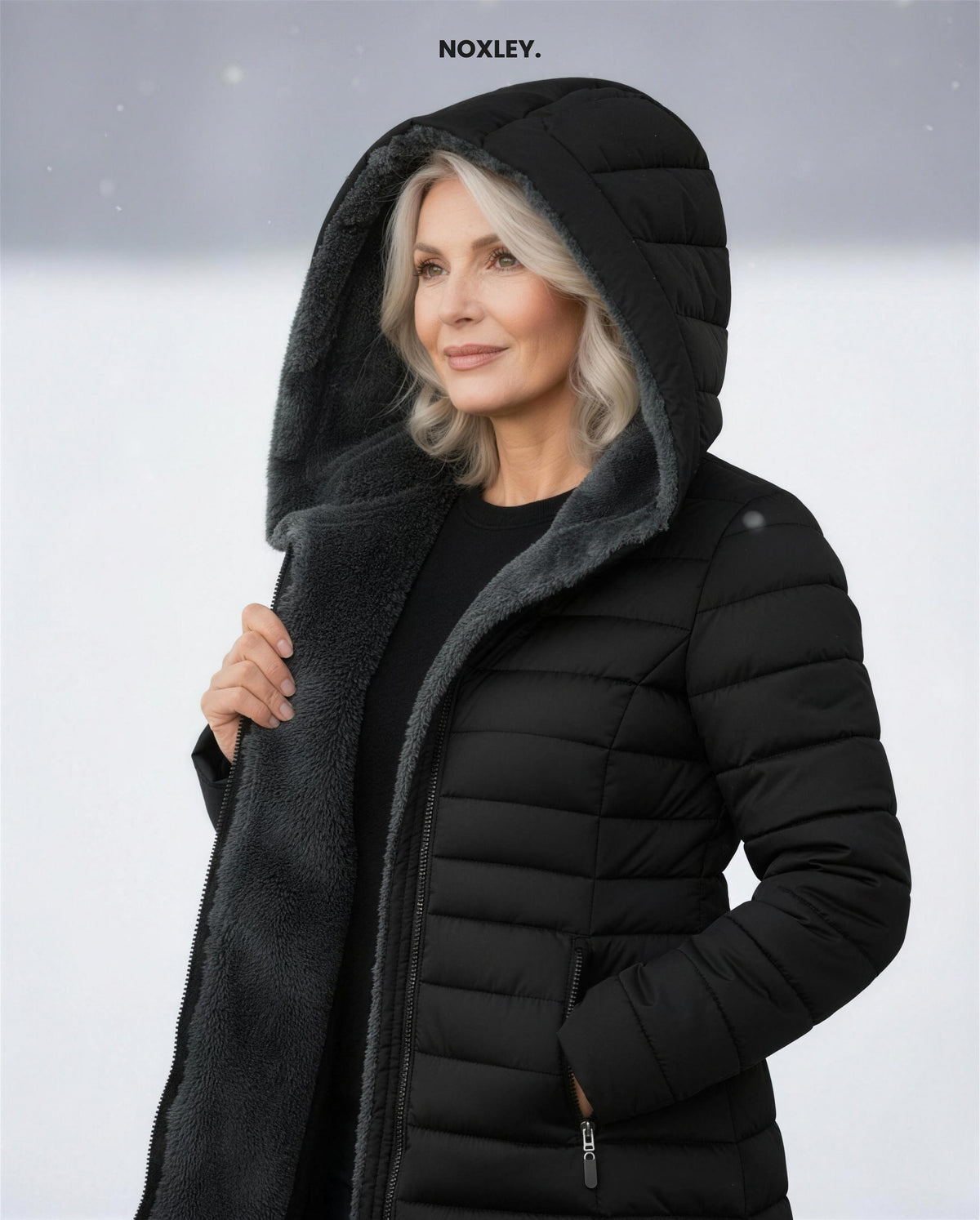 Philippa Women's Fleece-Lined Longline Padded Coat - Black