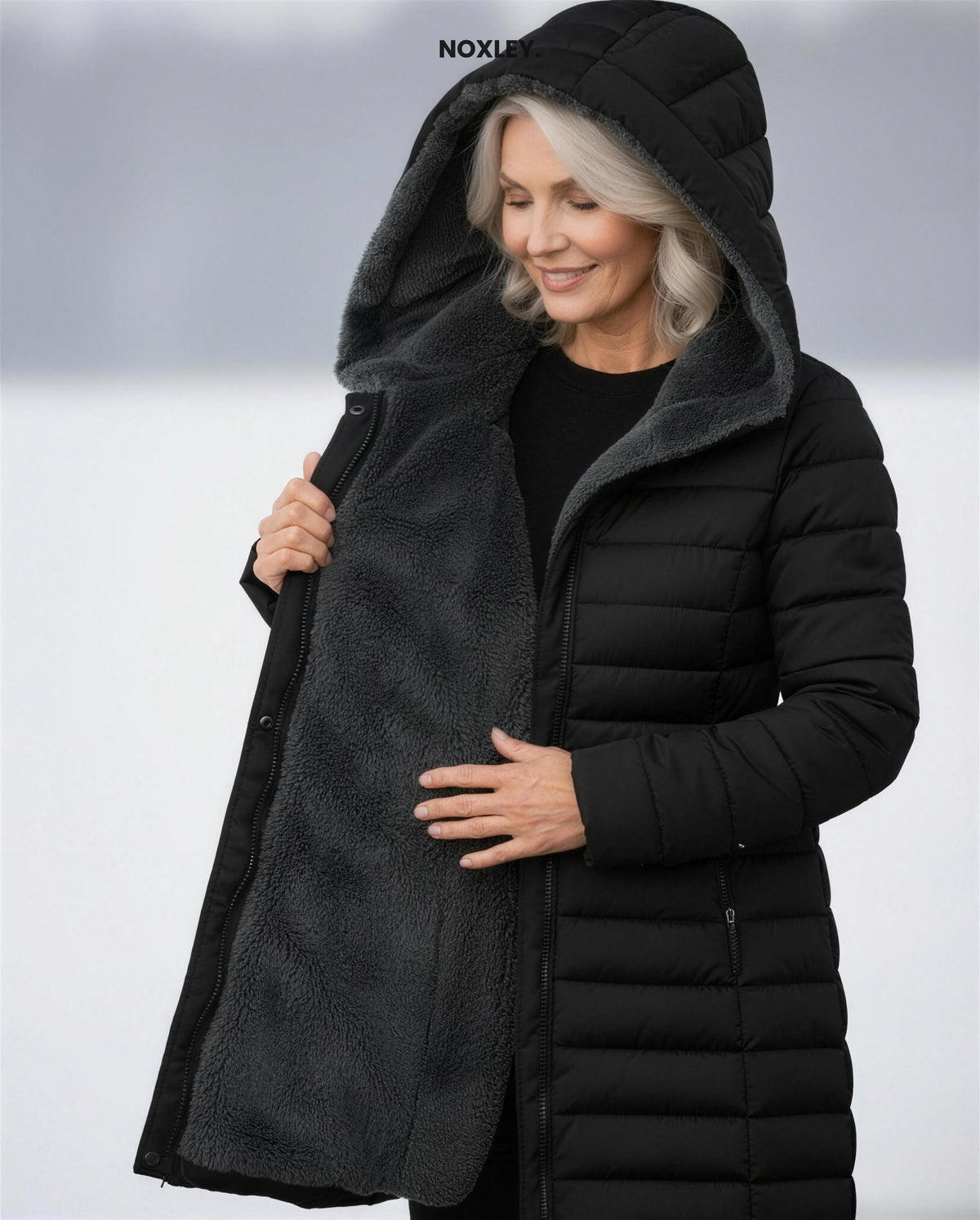 Philippa Women's Fleece-Lined Longline Padded Coat - Black