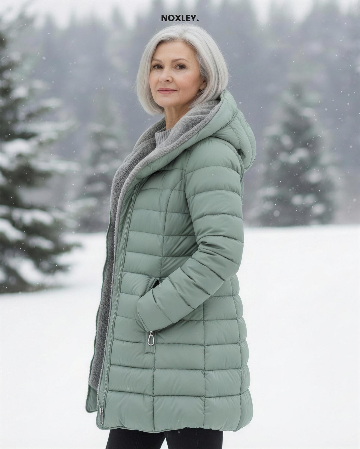 Philippa Women's Fleece-Lined Longline Padded Coat - Sage Green