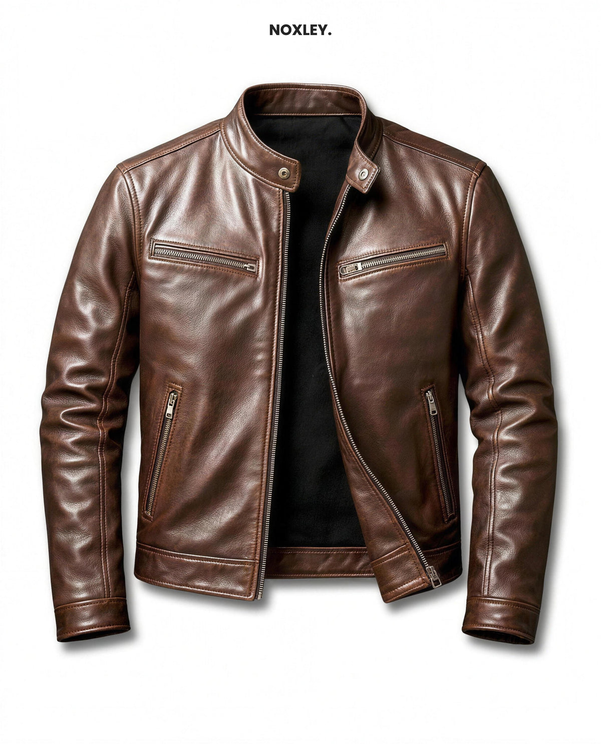 Rafe Men's Leather-Look Cafe Racer Jacket - Dark Brown