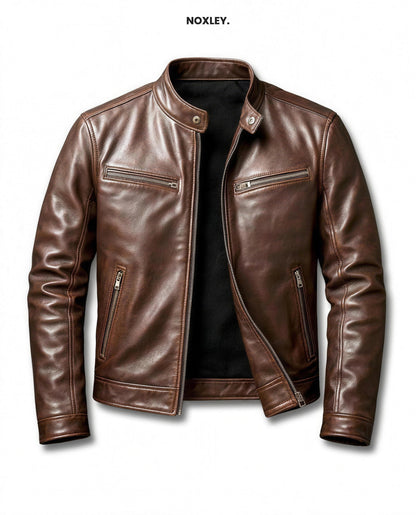 Rafe Men's Leather-Look Cafe Racer Jacket - Dark Brown