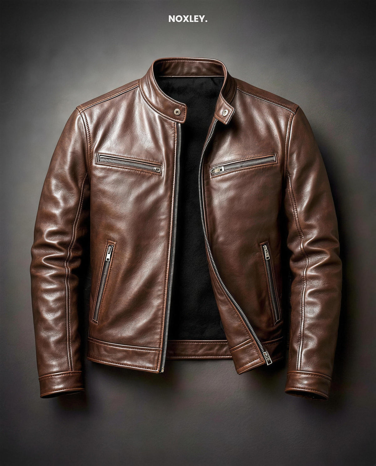 Rafe Men's Leather-Look Cafe Racer Jacket - Dark Brown