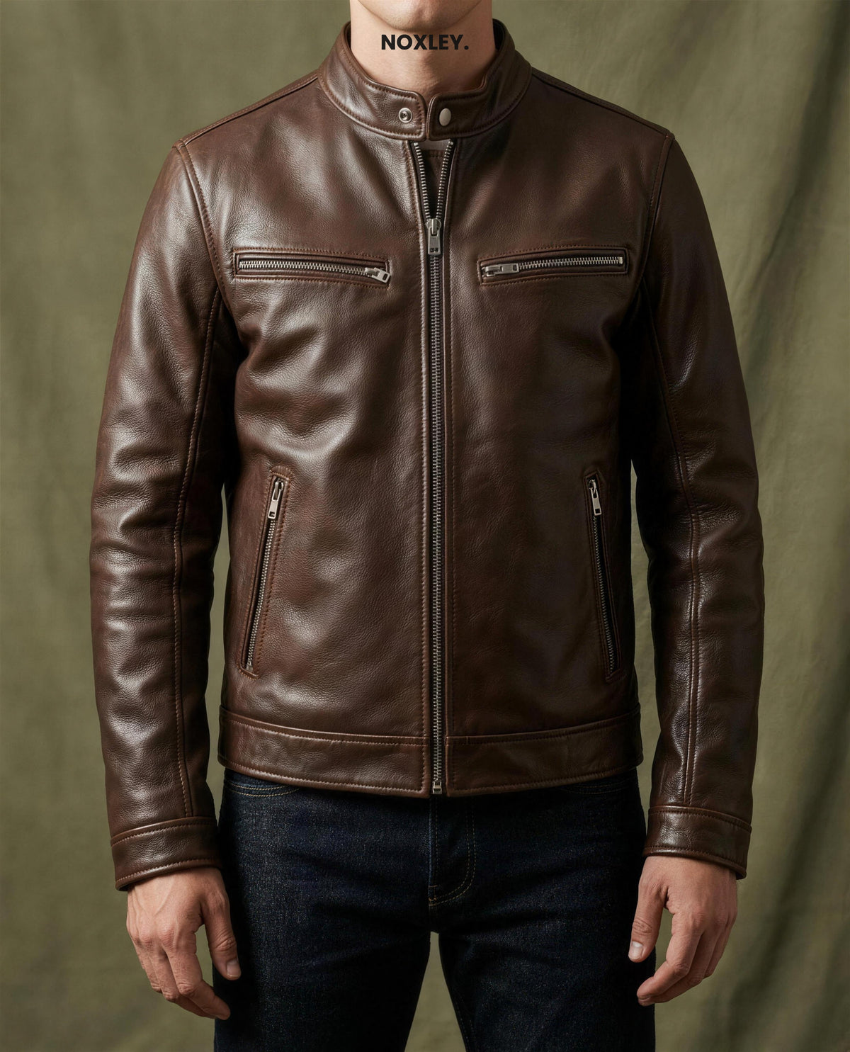 Rafe Men's Leather-Look Cafe Racer Jacket - Dark Brown