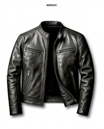 Rafe Men's Leather-Look Cafe Racer Jacket - Black