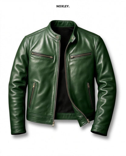 Rafe Men's Leather-Look Cafe Racer Jacket - Bottle Green