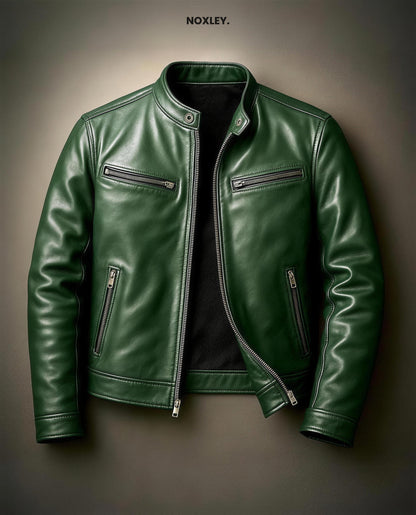 Rafe Men's Leather-Look Cafe Racer Jacket - Bottle Green