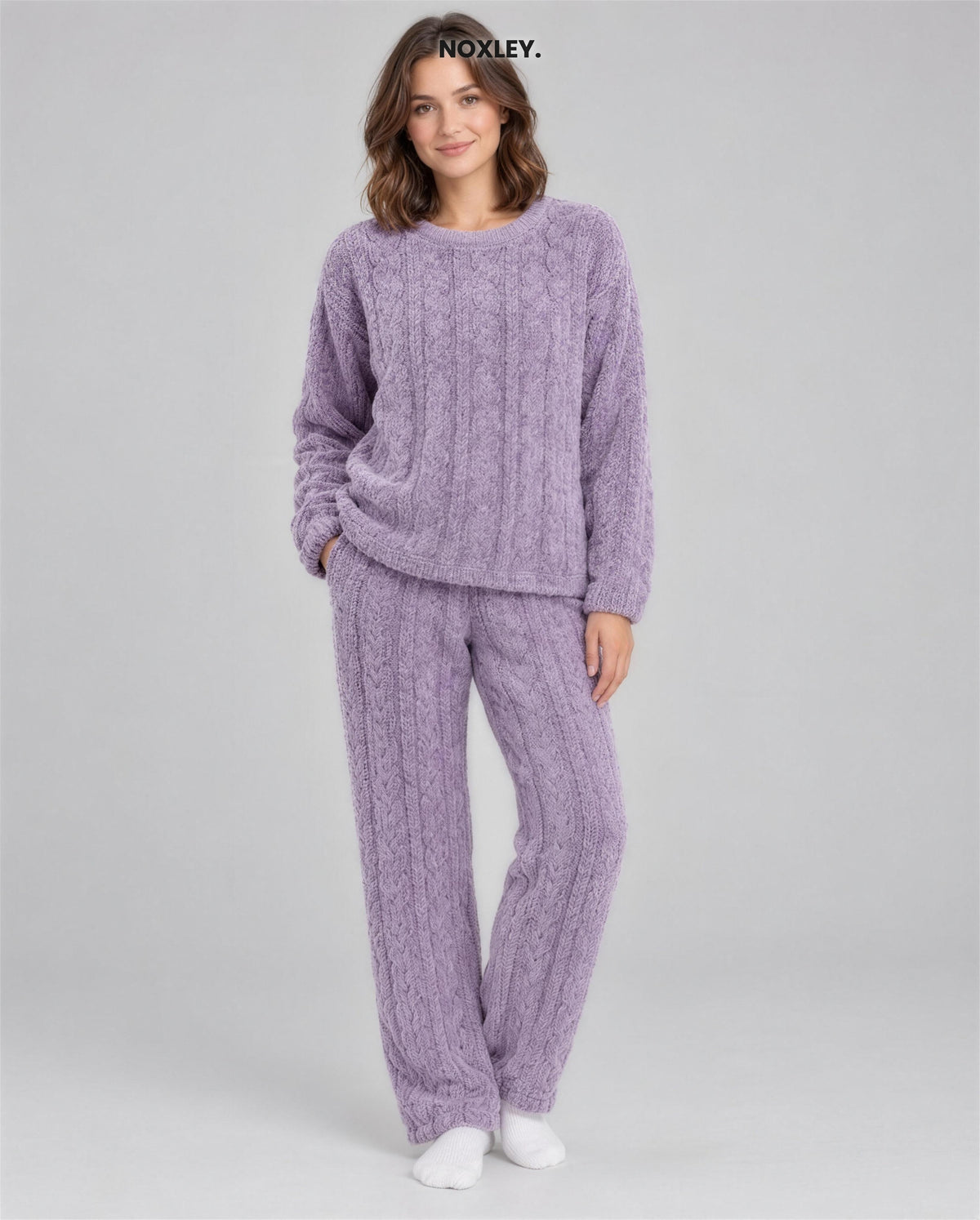 Ivy - Women's Plush Cable-Knit Lounge Set - image 4