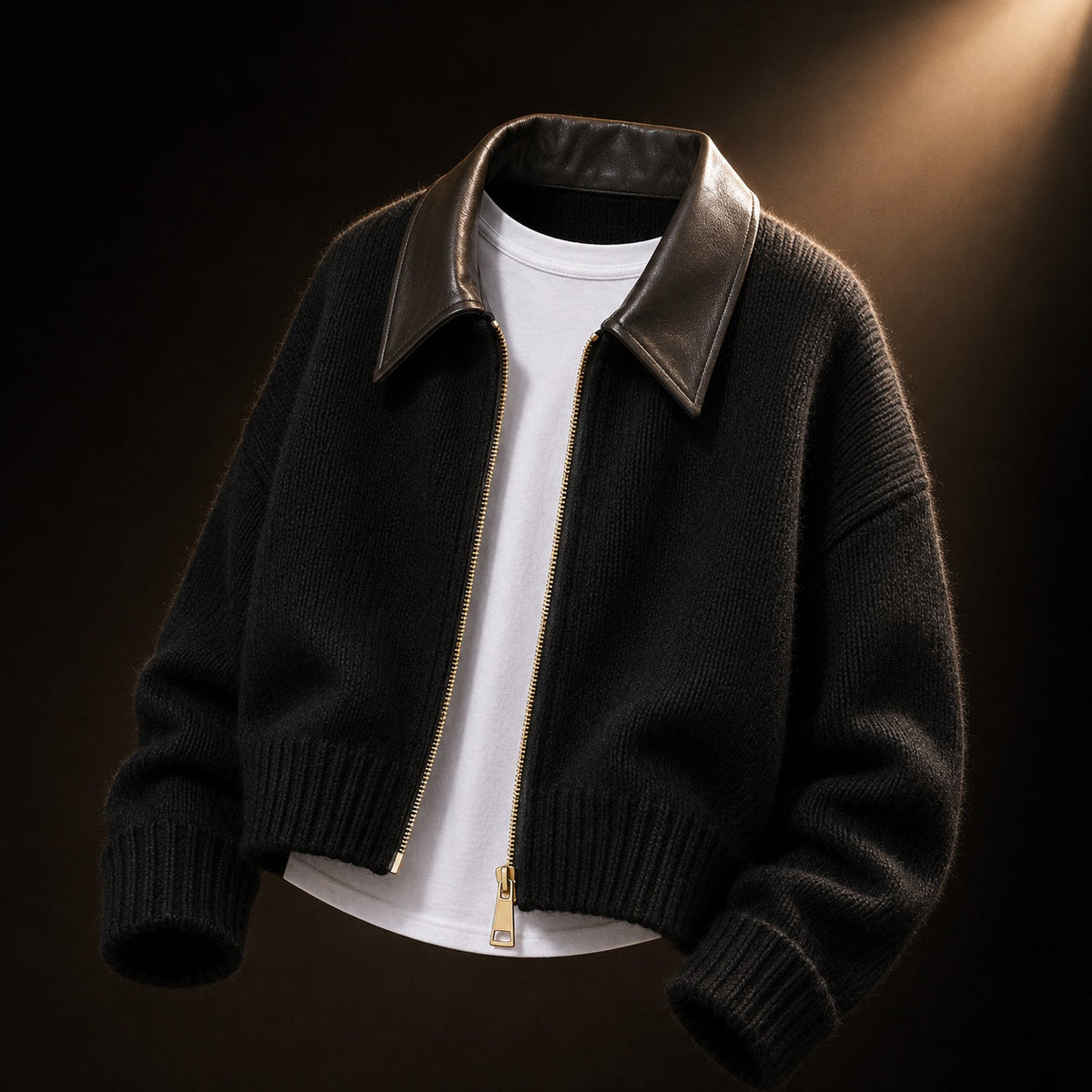 Chiara | Cropped Contrast-Collar Zip Cardigan