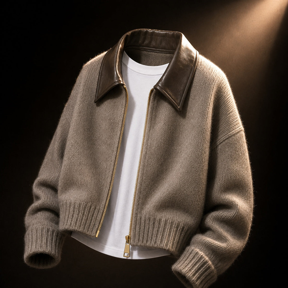 Chiara | Cropped Contrast-Collar Zip Cardigan
