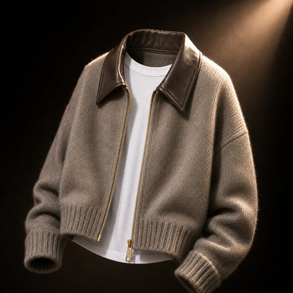 Chiara | Cropped Contrast-Collar Zip Cardigan