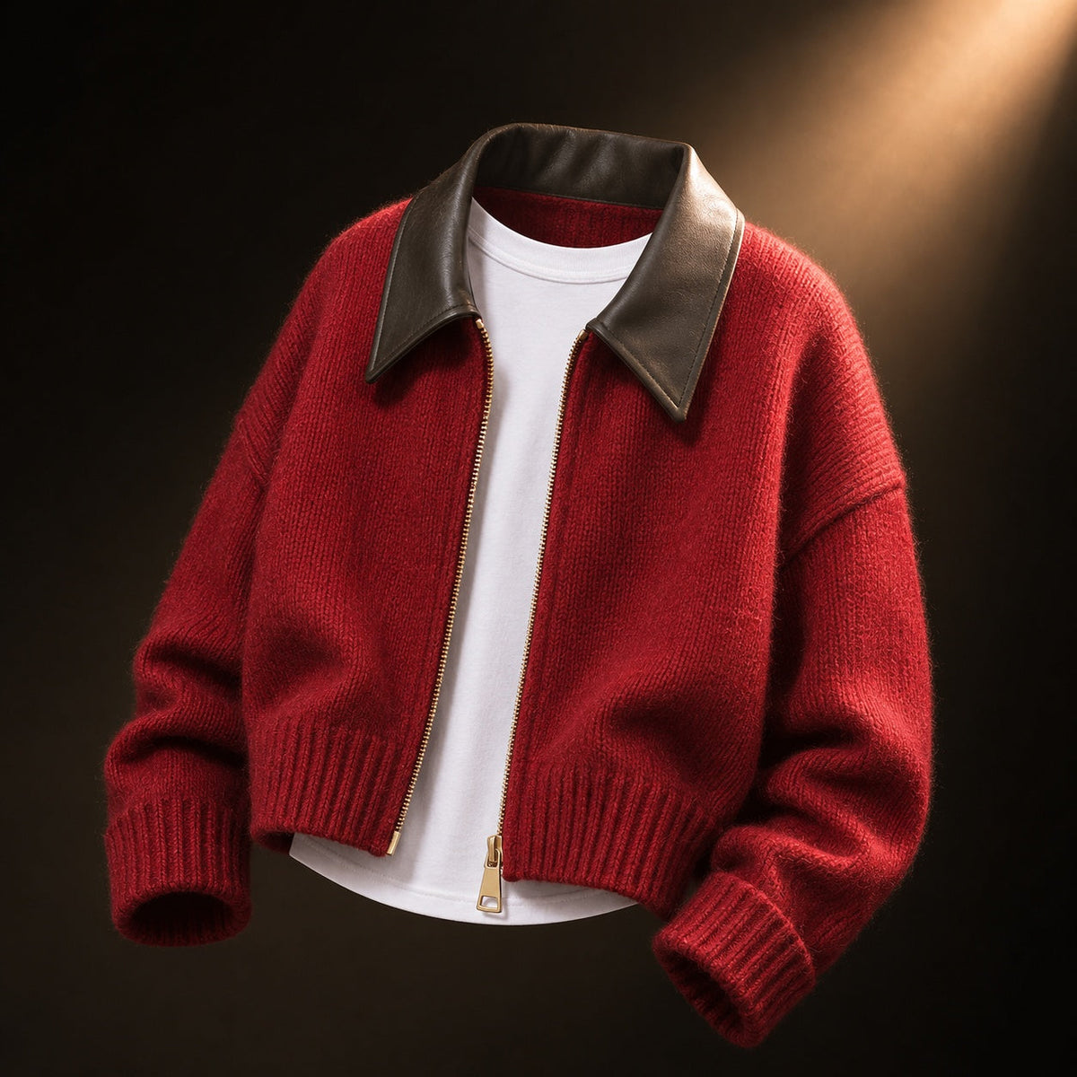 Chiara | Cropped Contrast-Collar Zip Cardigan