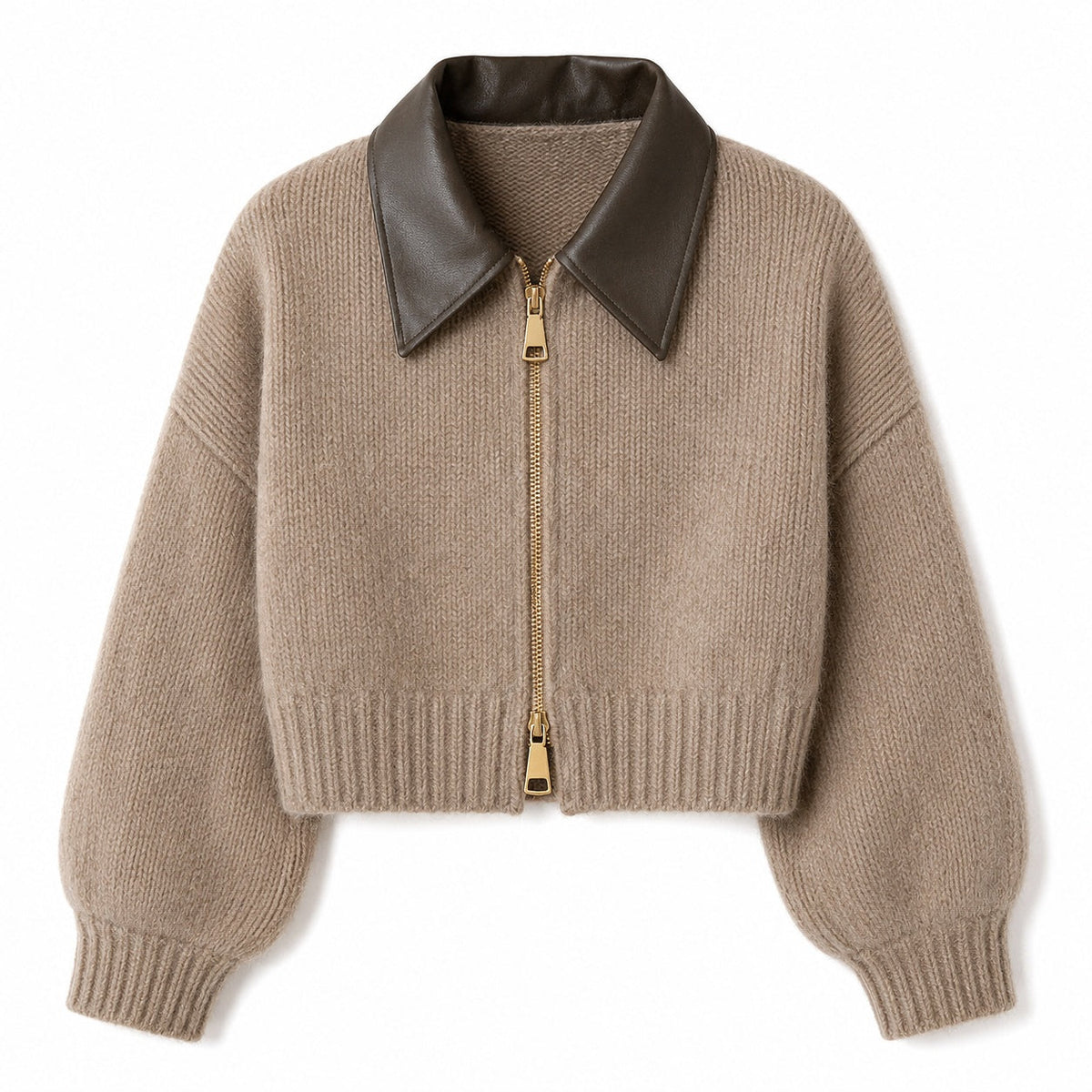 Chiara | Cropped Contrast-Collar Zip Cardigan