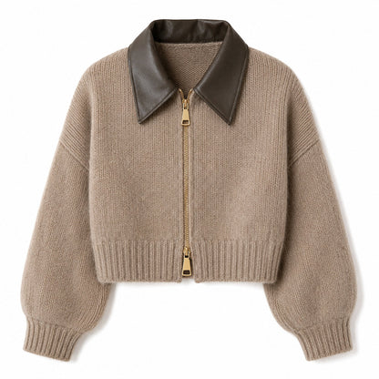 Chiara | Cropped Contrast-Collar Zip Cardigan