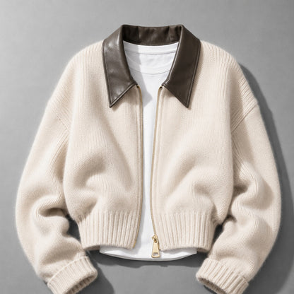 Chiara | Cropped Contrast-Collar Zip Cardigan